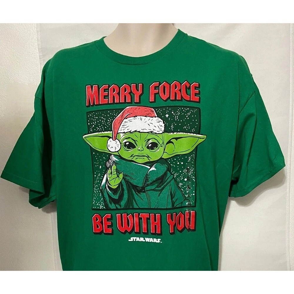 NWT Star Wars "Merry Force Be With You" Grogu Baby Yoda‎ Christmas T-Shirt